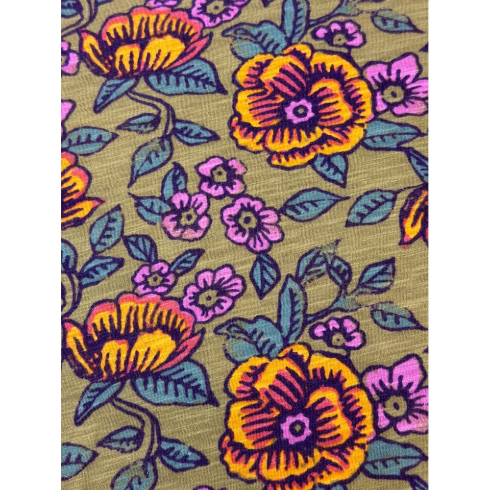 Natural Life Floral Multicolor Cotton Pullover Top Long Sleeve Lettuce Trim - Picture 4 of 9